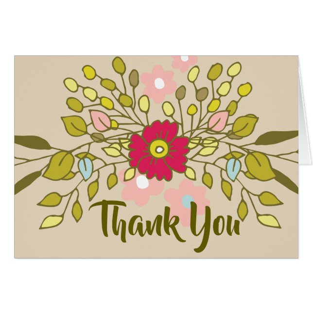 Fun Floral Artwork Bright Pink & Soft Green (Front Horizontal)