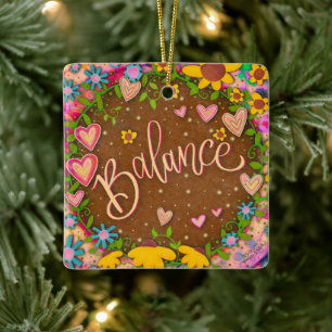 Fun Floral Balance Pink Pretty Heart Inspirivity   Ceramic Ornament