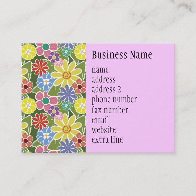 Fun Floral Bright Chubby Business Card (Front)