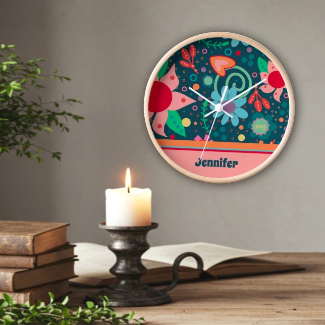 Fun Floral Colourful Personalised Inspirivity Cloc Clock (Creator Uploaded)