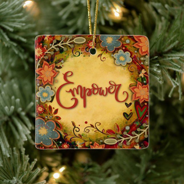 Fun Floral Empower Pretty Dragonfly Inspirivity   Ceramic Ornament (Tree)