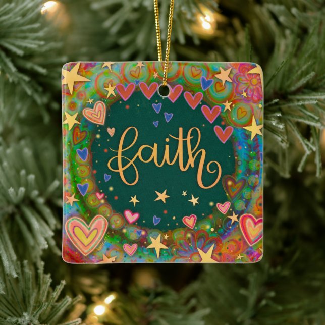 Fun Floral Faith Pretty Heart Inspirivity   Ceramic Ornament (Tree)