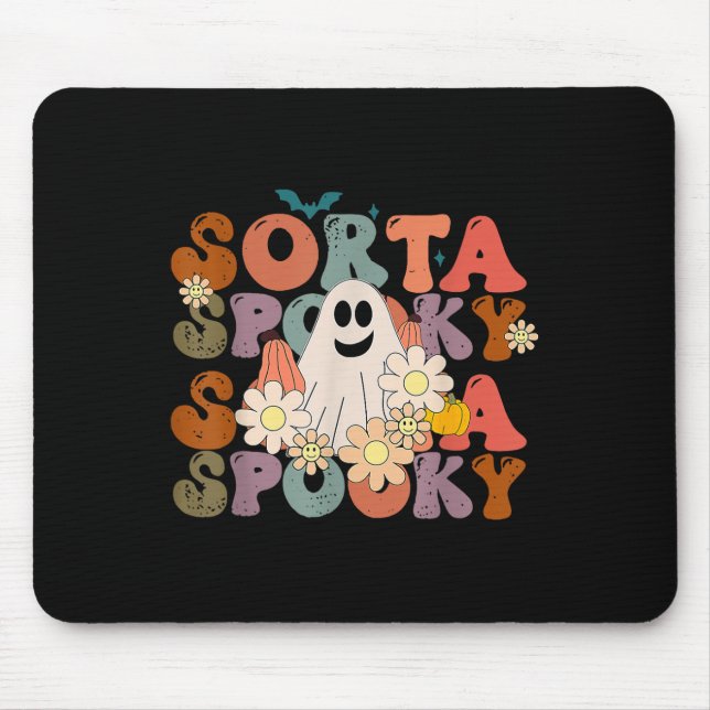 Fun Floral Ghost Halloween Fall Pumpkin Retro Sort Mouse Pad (Front)