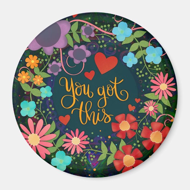 Fun Floral Heart Inspiring Quote Inspirivity Magnet (Front)