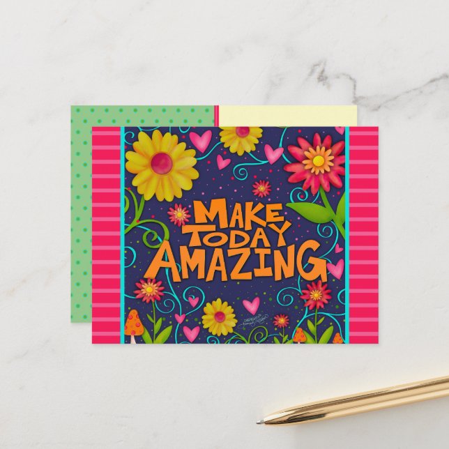 Fun Floral Hearts Amazing Quote Inspirivity  Postcard (Front/Back In Situ)