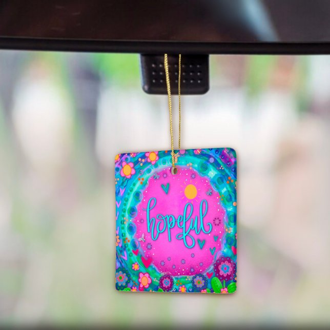 Fun Floral Hopeful Pink Pretty Heart Inspirivity   Ceramic Ornament (Creator Uploaded)