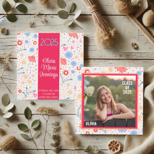 Fun Floral  Inspirivity Graduation Photo Custom Invitation (Creator Uploaded)