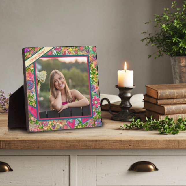 Fun Floral Love Hearts Photo Message Plaque (Creator Uploaded)