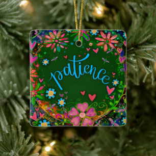 Fun Floral Patience Pretty Heart Inspirivity   Ceramic Ornament