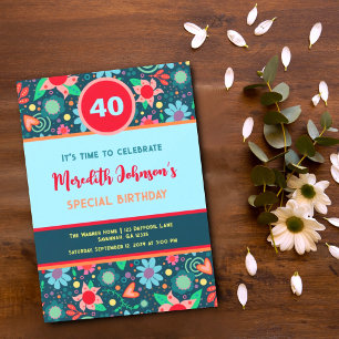Fun Floral Personalised Age Birthday Invitation