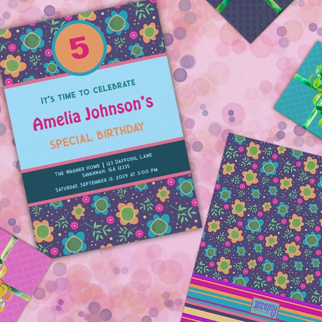 Fun Floral Personalised Age Birthday Invitation (Creator Uploaded)