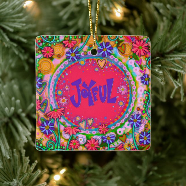 Fun Floral Pink Joyful Happy Inspirivity   Ceramic Ornament (Tree)