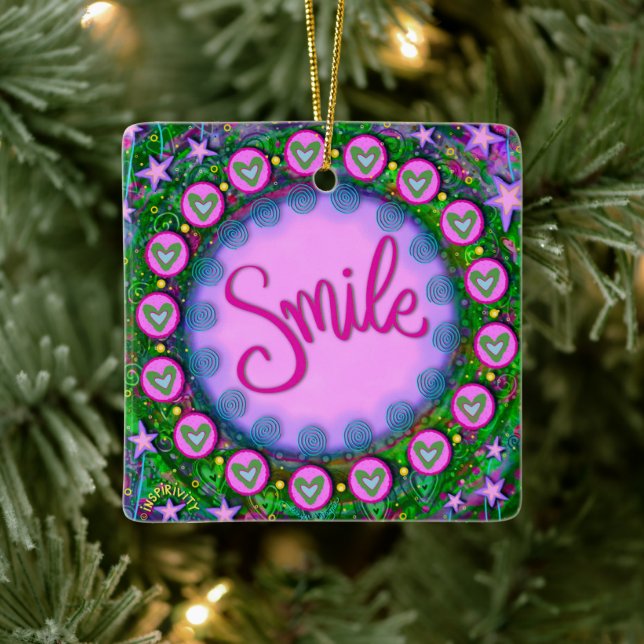 Fun Floral Smile Purple Pretty Heart Inspirivity   Ceramic Ornament (Tree)