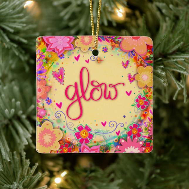 Fun Floral Yellow Glow Encouraging Inspirivity   Ceramic Ornament (Tree)