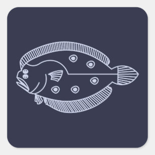 Fun Flounder Fish in Light Purple on Deepest Blue Square Sticker