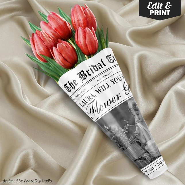 Fun Flower Girl Proposal Newspaper Flower Bouquet Wrapping Paper Sheet (Editable Fun Flower Girl Proposal Newspaper Flower Bouquet Wrapping Paper Sheets)