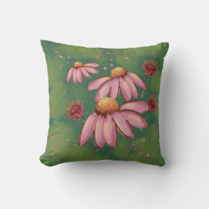 Fun Flower Pillow in Pinks & Greens - Echinacea 