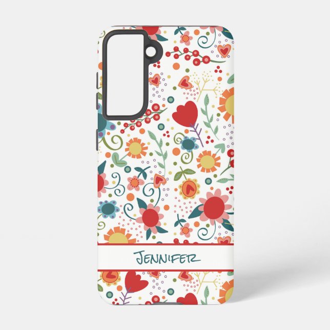Fun Flowers Customised Floral Girly Cute Hearts Samsung Galaxy S21 Case (Back)