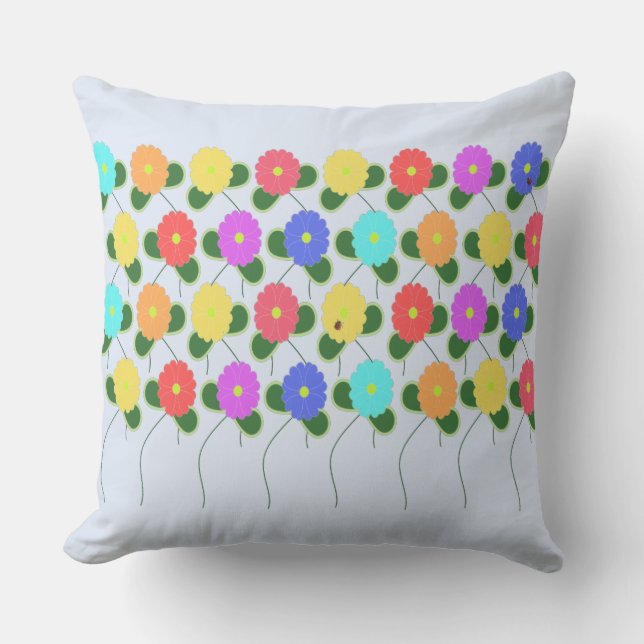Fun Flowers on Pale Blue Cushion (Front)