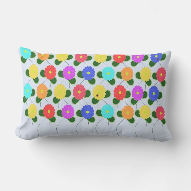 Fun Flowers on Pale Blue Lumbar Cushion (Front)