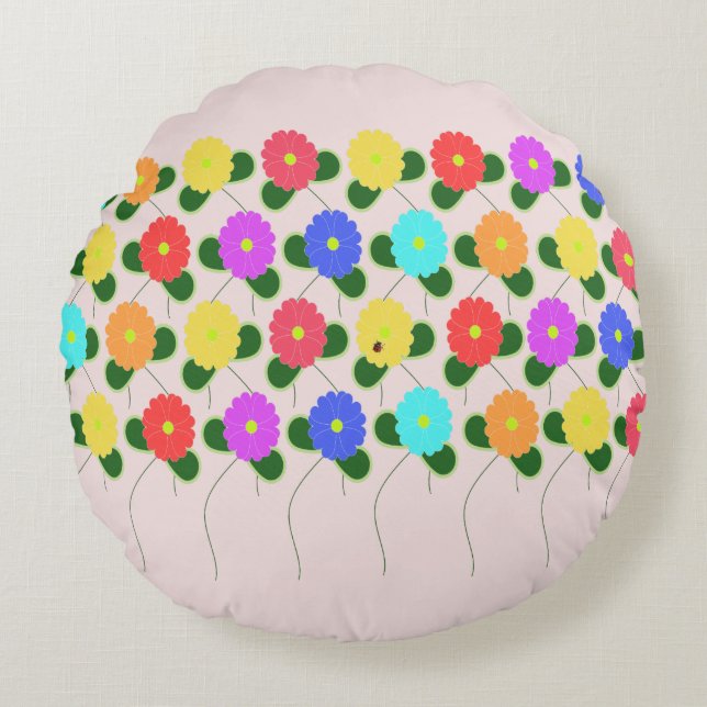 Fun Flowers on Pink Round Cushion (Front)