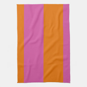 Fun Flowers stripes pink orange Tea Towel