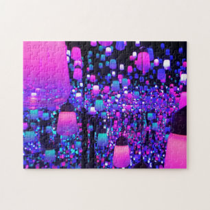 Fun Fluro Lights Bright Lamp Pink Purple Challenge Jigsaw Puzzle
