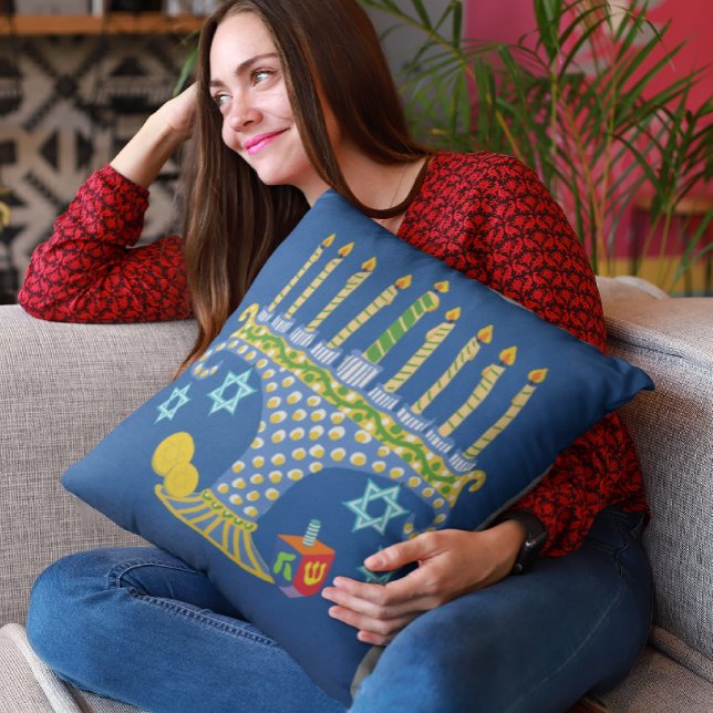 Fun Folk Art Hanukkah Menorah  Cushion (Creator Uploaded)