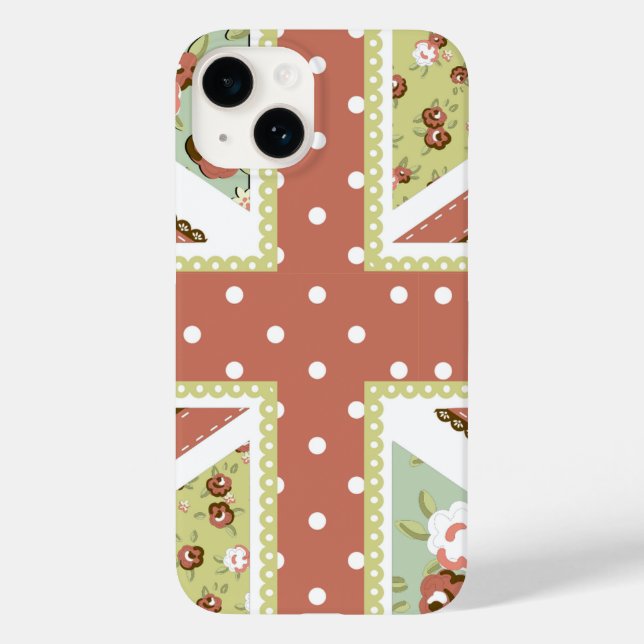 Fun Folk Quilt British Union Jack Flowers browns Case-Mate iPhone Case (Back)
