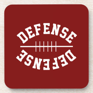 Fun Football DEFENSE Text On Bright Royal Blue Coaster
