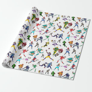 Fun Football Players Illustrations Pattern Wrapping Paper
