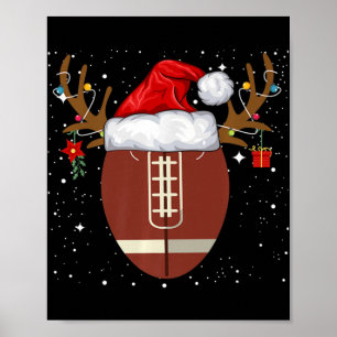Fun Football Reindeer Santa Hat Christmas Holiday  Poster