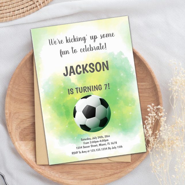 Fun Football Theme Invitation (Cloud Yellow and green Soccer Birthday Invitations)