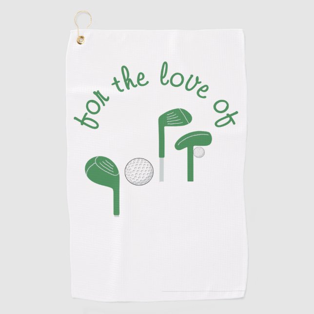 Fun "For the Love of Golf" Green Typography Golf Towel (Front)