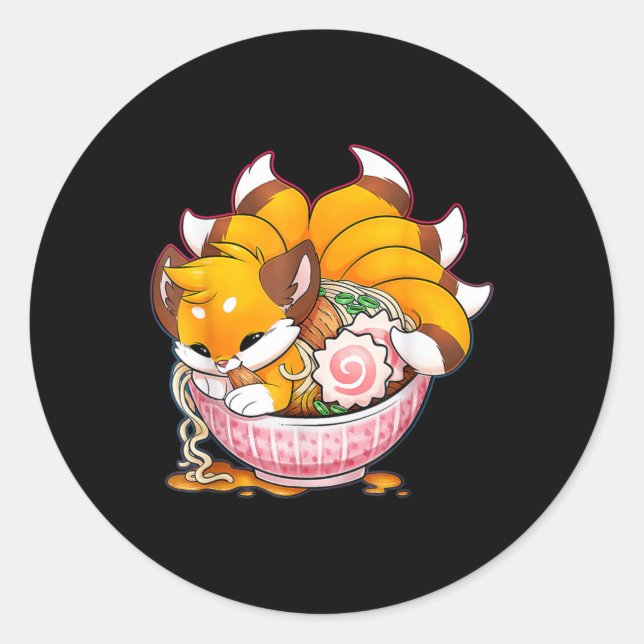 Fun Fox Ramen Japanese Noodles Cute Kawaii Anime G Classic Round Sticker (Front)