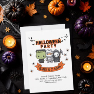 Fun Frankenstein Mummy Grim Reaper Kids Halloween Invitation
