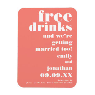 Fun Free Drinks White Coral Wedding Save The Date Magnet