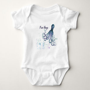 Fun Free Hugs Quote with Octopus Cute Ocean Animal Baby Bodysuit