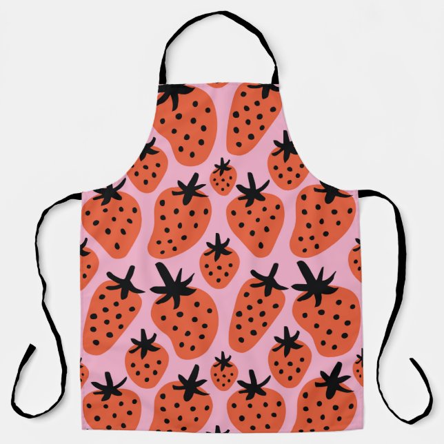 Fun freehand drawing strawberry seamless pattern d apron (Front)