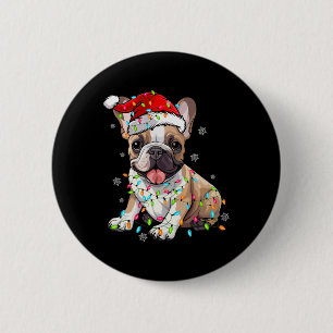 Fun French Bulldog Dog Tree Christmas Lights Xmas 6 Cm Round Badge