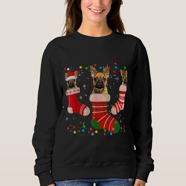 Fun French Bulldog Stocking Christmas Light Socks  Sweatshirt (Front)