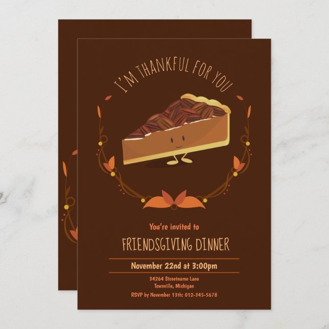 Fun Friendsgiving Pecan Pie Holiday Invitation (Front/Back)