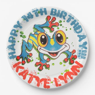 Fun Frog Personalised Party Colourful Paint Splash Paper Plate