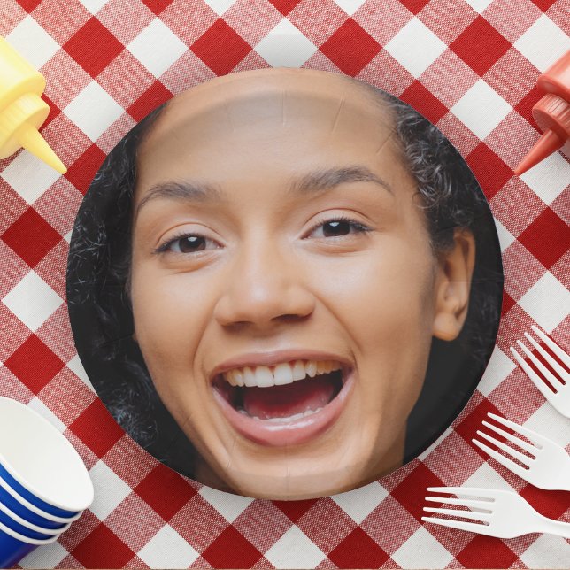 Fun Full Face Close Up Selfie Photo Paper Plate (funny full face close up selfie photo birthday party paper plates)