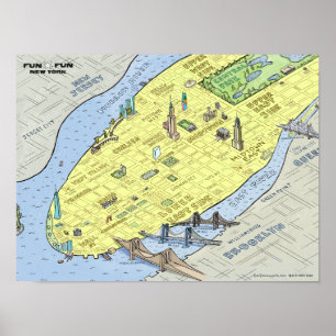 Fun Fun Map of New York City Poster Wall Print