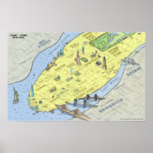 Fun Fun Map of New York City   Poster   Wall Print