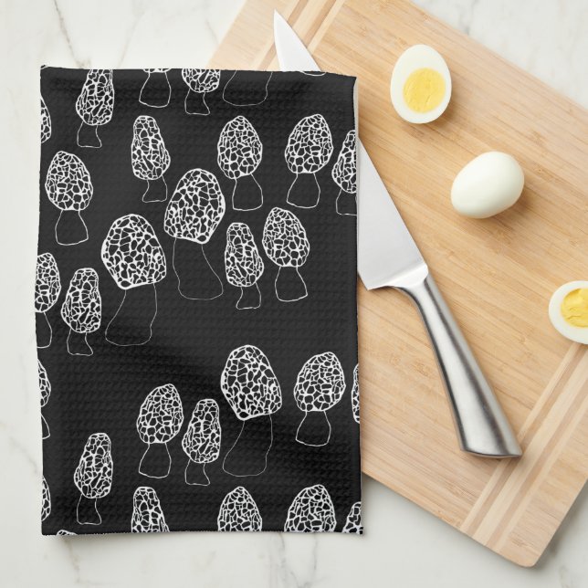 Fun Fungi Morel Mushrooms Pattern  Tea Towel (Quarter Fold)