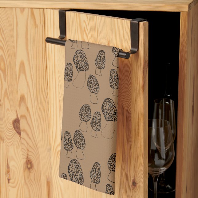 Fun Fungi Morel Mushrooms Pattern Tea Towel (Thirds Fold)