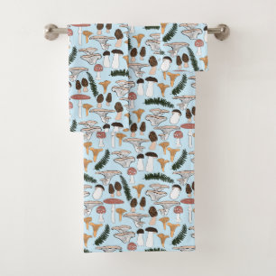 Fun Fungi Mushroom Fern Pattern Bath Towel Set