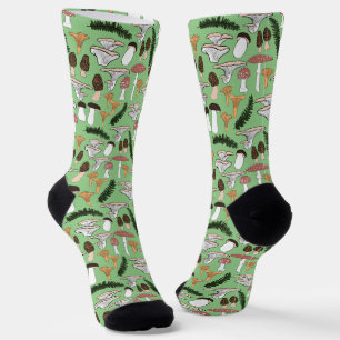 Fun Fungi Mushroom Fern Pattern Foraging Green Socks
